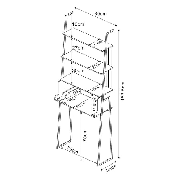 Schreibtisch Storfjord mit Leiterregal 184x80x40cm Schwarz [en.casa]