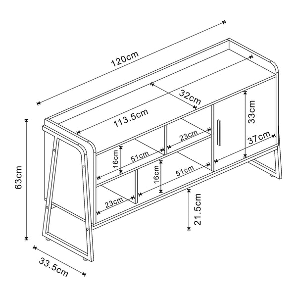 Fernsehschrank Storfjord 120x34x63 cm Schwarz [en.casa]