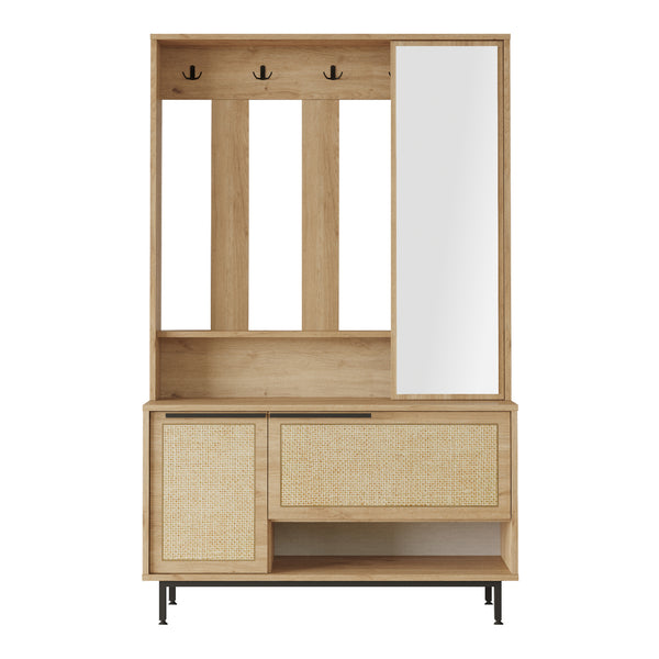 Kompaktgarderobe Kvænangen 78x112x36 cm Eiche/Rattanoptik [en.casa]