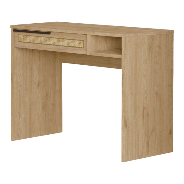 Schminktisch Kvænangen 100x45x75 cm Eiche/Rattanoptik [en.casa]