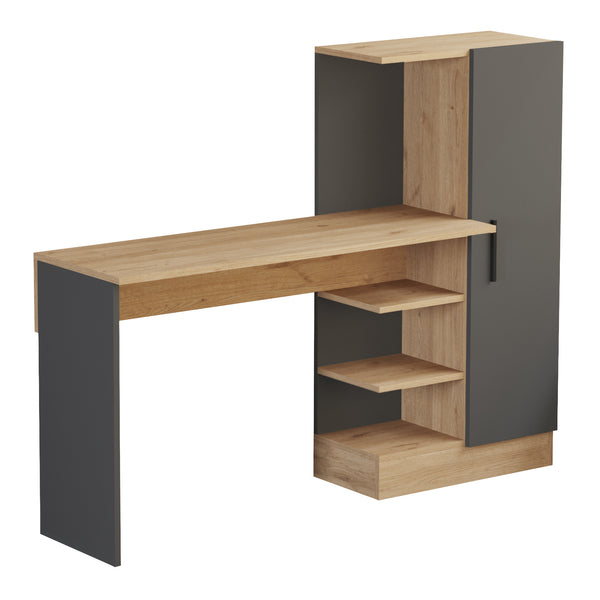 Schreibtisch mit Schrank Varhalo 120x153x40 cm Eichenoptik/Anthrazit [en.casa]