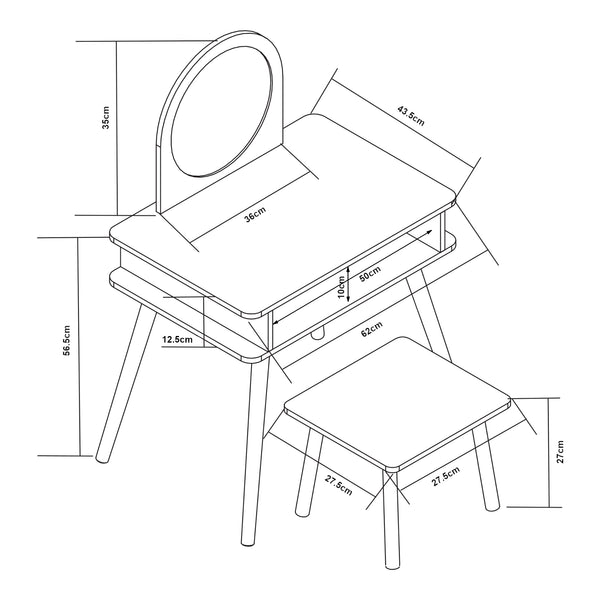 Kinderschminktisch mit Hocker Ovanåker Weiß/Natur [en.casa]