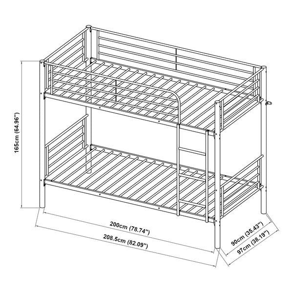 Metall-Etagenbett Soppsar 208,5x97x165 cm Silber [en.casa]