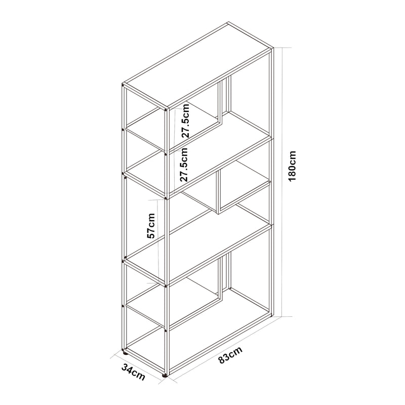 Maßskizze Bücherregal Østre 180x83x34 cm Schwarz/Walnussoptik [en.casa]