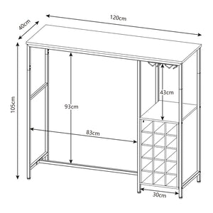 Bartisch Trøndelag 120x40x105 cm mit Weinregal für 15 Flaschen [en.casa]