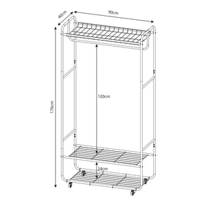 Rollbarer Garderobenständer Vestvågøy 176x90x40 cm Schwarz [en.casa]