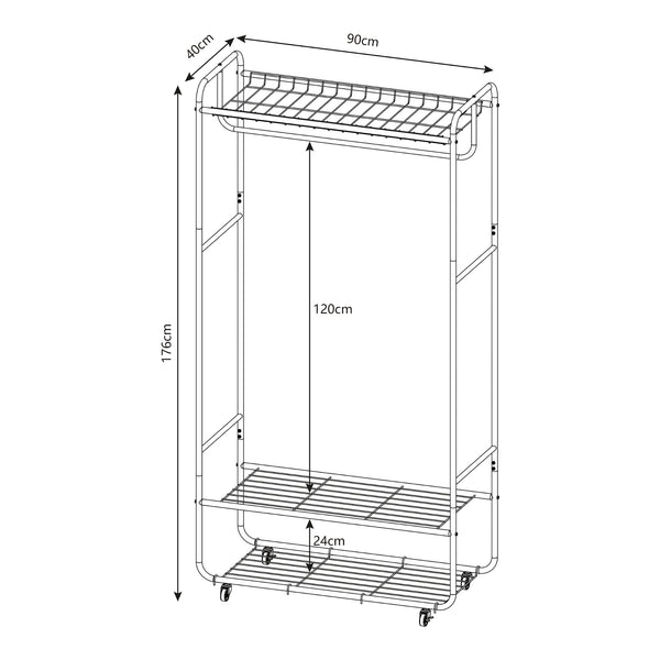 Rollbarer Garderobenständer Vestvågøy 176x90x40 cm Schwarz [en.casa]