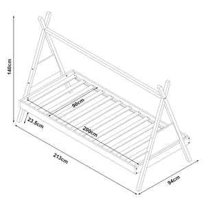 Tipi-Bett Siikajoki mit Matratze 90x200cm Kiefernholz Natur [en.casa]
