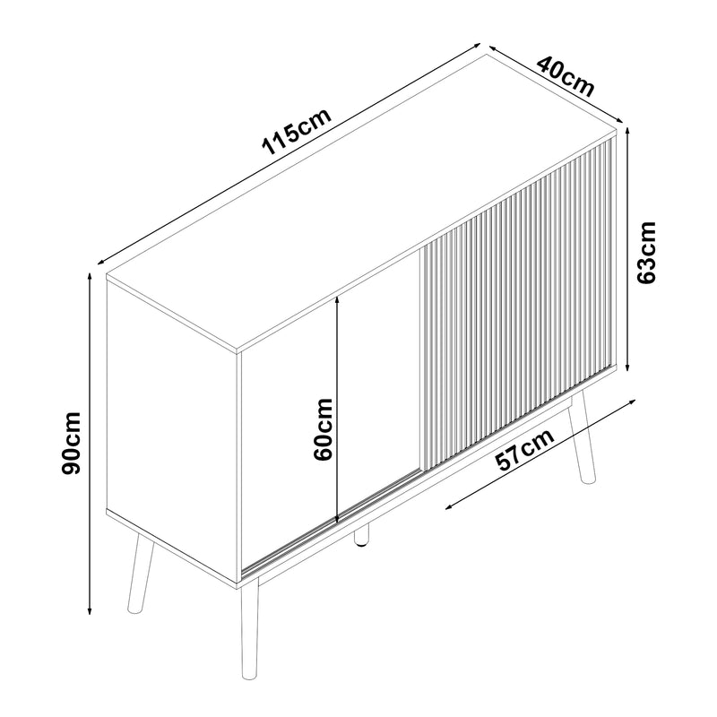 Maßskizze Sideboard Landskrona 115x40x90 cm Eichenoptik [en.casa]