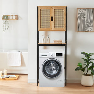 Toilettenschrank Tervola 172x63x27 cm Schwarz/Bambus [en.casa]