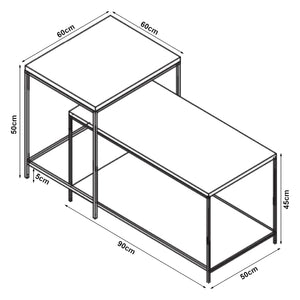 Satztisch Kurghore 2-tlg. Schwarz/Eichenoptik, dunkel [en.casa]
