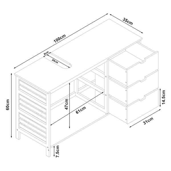 Waschbeckenunterschrank Boksereys 60x100x35 cm Bambus Natur [en.casa]