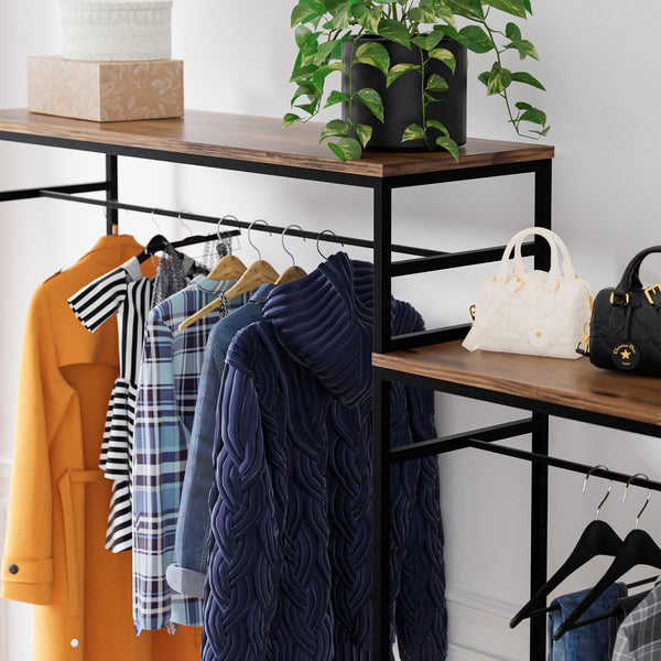 Garderobenständer Skestbyena aus zwei Elementen 140x240x40 cm Schwarz/Walnussoptik [en.casa]