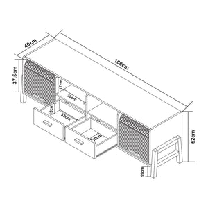 Fernsehschrank Kvaefjord 160x40x52 cm Weiß/Grau [en.casa]
