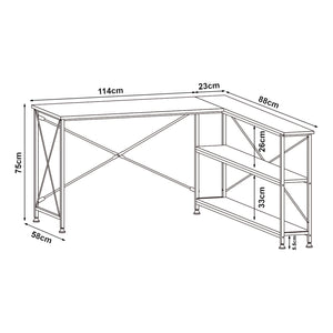 Schreibtisch Raundsvalt mit 1 Regal L-förmig 137x88x75 cm Schwarz [en.casa]