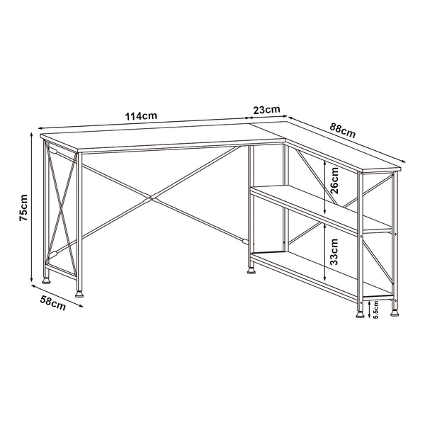 Schreibtisch Raundsvalt mit 1 Regal L-förmig 137x88x75 cm Schwarz [en.casa]