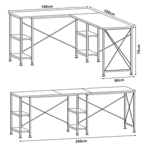 Schreibtisch Klirurud mit 2 Regalen L-förmig 150x150x75 cm Eicheoptik [en.casa]