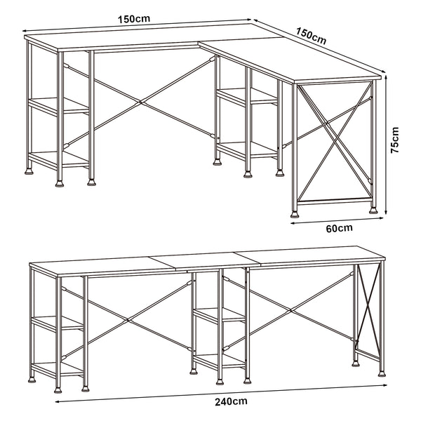 Schreibtisch Klirurud mit 2 Regalen L-förmig 150x150x75 cm Eicheoptik [en.casa]