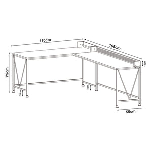 Schreibtisch Frelvepirg mit Rückwand L-förmig 165x110x75 cm Walnussoptik [en.casa]