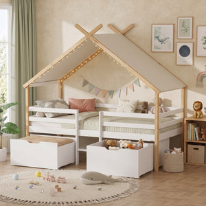 Hausbett Surnadal 90x200 cm Kiefernholz Weiß/Natur [en.casa]