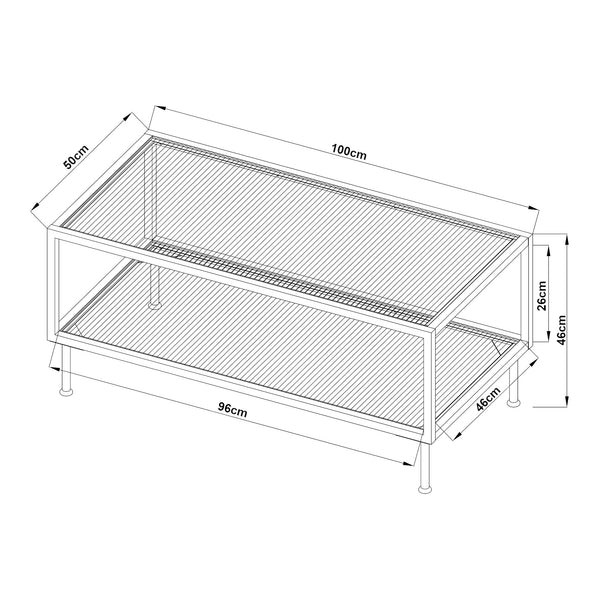 Couchtisch Lindau Stahl mit Glasplatte 100x50x46 cm Cremeweiß [en.casa]
