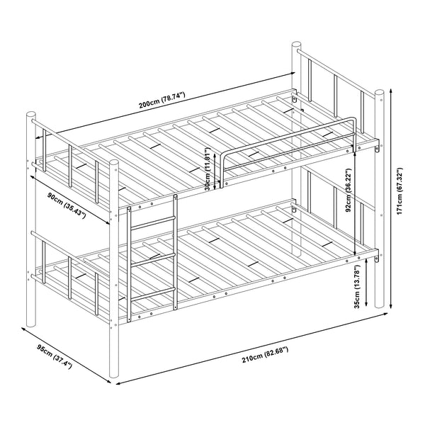 Metall-Etagenbett Berimma 90x200 cm Schwarz [en.casa]