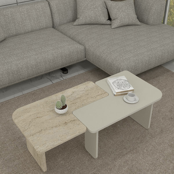 Couchtisch Boneksbelt 2-tlg. Sandstein- und Travertinfarben [en.casa]