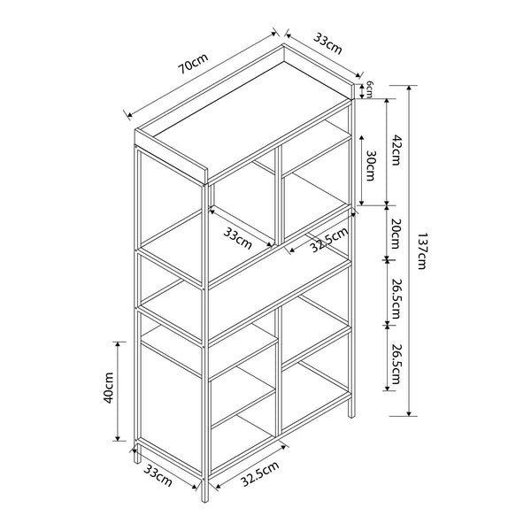 Standregal Belana 137x70x33 cm Schwarz/Eicheoptik [en.casa]