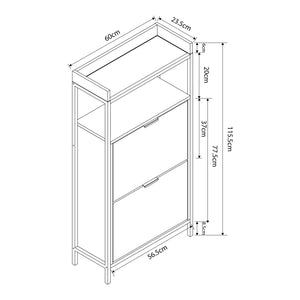 Schuhkipper Belana mit 2 Klappen 116x60x24 cm Schwarz/Eicheoptik [en.casa]