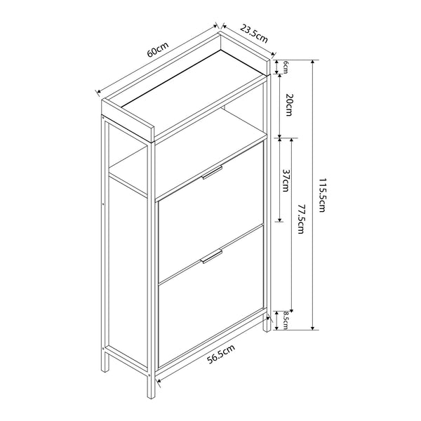 Schuhkipper Belana mit 2 Klappen 116x60x24 cm Schwarz/Eicheoptik [en.casa]