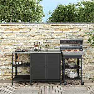 Outdoorset Bolognano Standregal Schrank und Servierwagen Schwarz, matt [casa.pro]