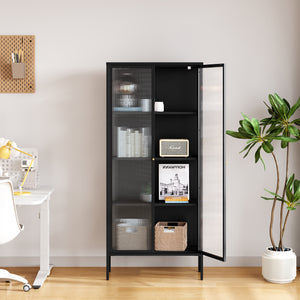 Vitrinenschrank Vinterhavn 180x80x35 cm Stahl Schwarz [en.casa]