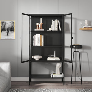 Vitrinenschrank Borshavisa Stahl 2-türig 160x80x35 cm Schwarz [en.casa]