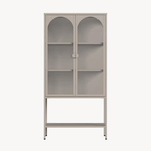 Vitrinenschrank Klippestad Stahl 160x80x35 cm Kamelfarben [en.casa]