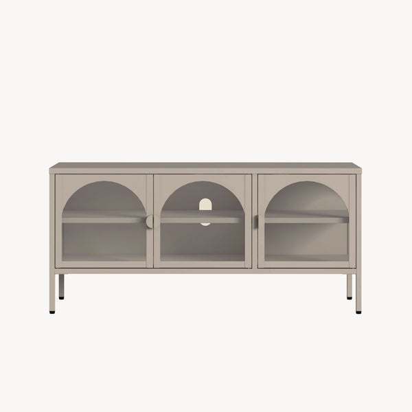 Vitrinen-Sideboard Klippestad Stahl 118x35x55 cm Kamelfarben [en.casa]