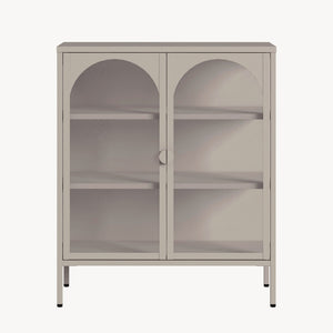 Vitrinen-Sideboard Klippestad Stahl 95x80x35 cm Kamelfarben [en.casa]