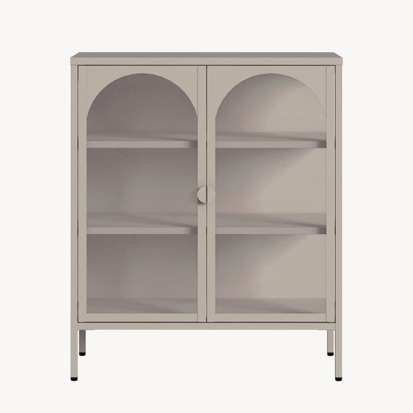 Vitrinen-Sideboard Klippestad Stahl 95x80x35 cm Kamelfarben [en.casa]
