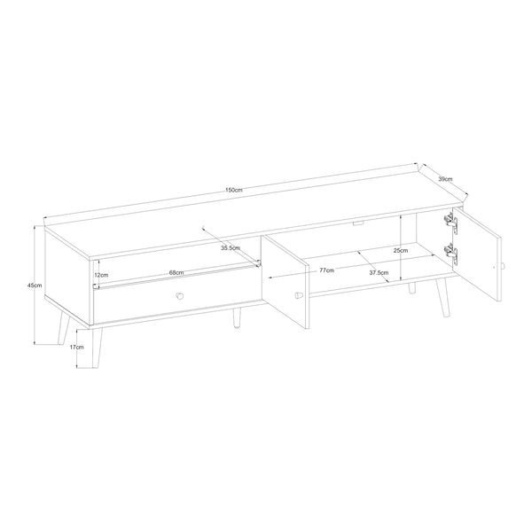Fernsehschrank Hallevil 150x39x45 cm Weiß [en.casa]