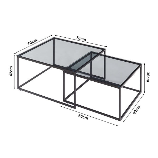 Couchtisch 2er Set Tromlaslo Rauchglas, grau [en.casa]