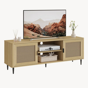 Fernsehschrank Lukhomso 152x40x54 cm Eicheoptik/Rattanoptik [en.casa]