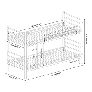 Metall-Etagenbett Bevapis mit 2 Matratzen 90x200 cm Schwarz [en.casa]
