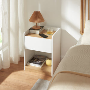 Nachttisch Kuorshare 55x42x37 cm Weiß/Eicheoptik [en.casa]