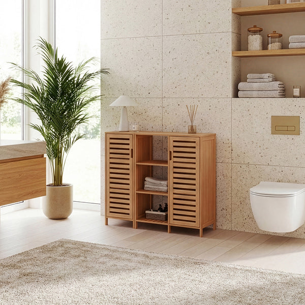 Beistellschrank Hakseri 2-tlg. 87x99x33 cm Bambus Natur [en.casa]