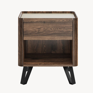 Nachttisch Trorlon 55x50x40 cm Walnussoptik/Travertin [en.casa]