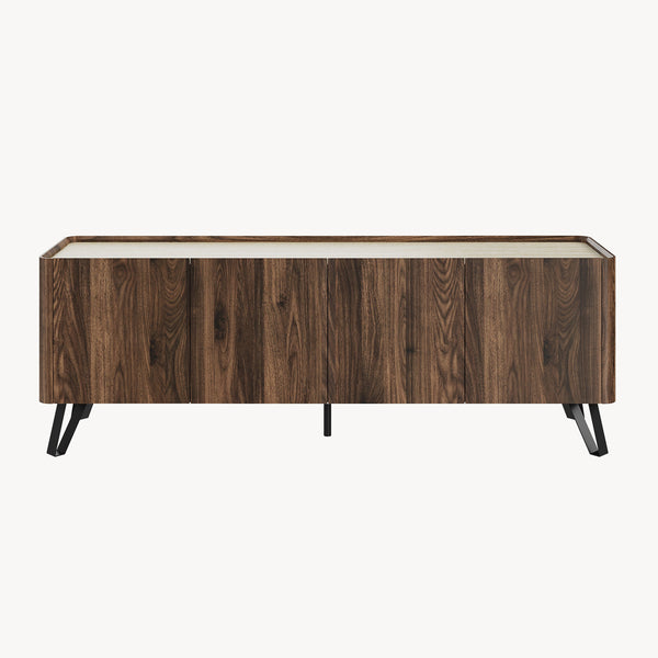 Fernsehschrank Trorlon 160x40x55 cm Walnussoptik/Travertin [en.casa]
