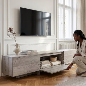 Fernsehschrank Kapipimso mit 3 Klappen 194x31x37 cm Eicheoptik, grau [en.casa]