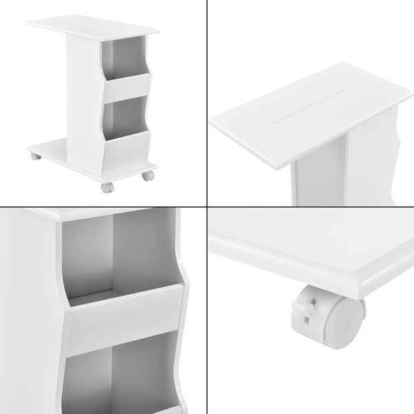 Beistelltisch Kungälv 53x30x63 cm Rollen und Staufächer Weiß en.casa