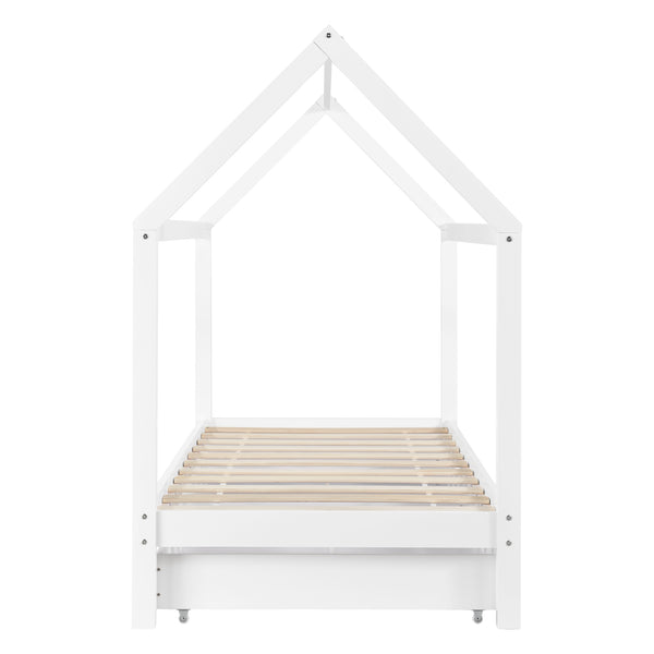 Kinderbett Lund 90x200 cm mit Schubladen Kiefernholz Weiß en.casa