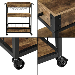 Servierwagen Thalwil 89,5 x 67 x 40 cm Rollwagen mit Flaschenhalter Schwarz/Holzfarben en.casa