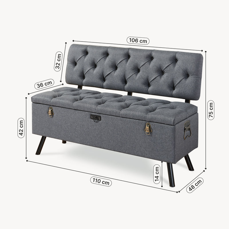 Maßskizze Sitztruhe Malmöhus 110x48x75cm Dunkelgrau [en.casa]